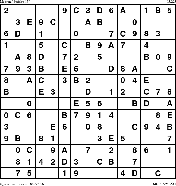 The grouppuzzles.com Medium Sudoku-15 puzzle for Monday August 24, 2026