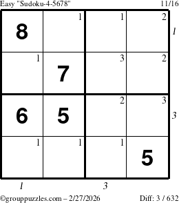The grouppuzzles.com Easy Sudoku-4-5678 puzzle for Friday February 27, 2026 with all 3 steps marked
