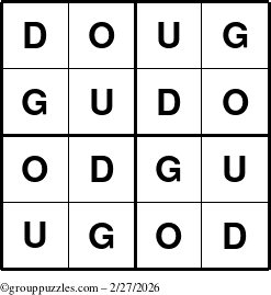 The grouppuzzles.com Answer grid for the Doug puzzle for Friday February 27, 2026