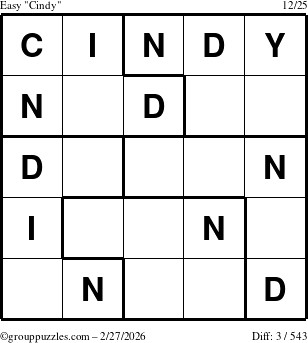 The grouppuzzles.com Easy Cindy puzzle for Friday February 27, 2026