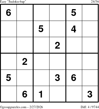 The grouppuzzles.com Easy Sudoku-6up puzzle for Friday February 27, 2026