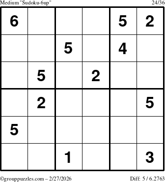 The grouppuzzles.com Medium Sudoku-6up puzzle for Friday February 27, 2026