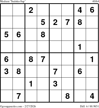 The grouppuzzles.com Medium Sudoku-8up puzzle for Friday February 27, 2026