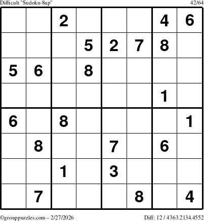 The grouppuzzles.com Difficult Sudoku-8up puzzle for Friday February 27, 2026