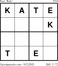 The grouppuzzles.com Easy Kate puzzle for Monday September 22, 2025