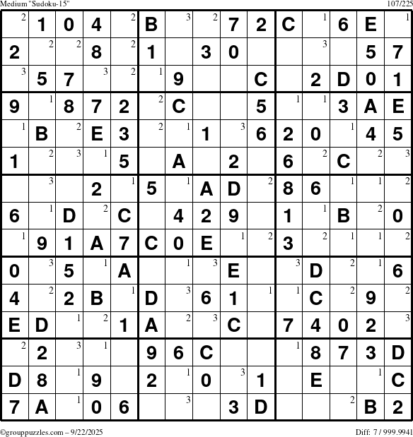 The grouppuzzles.com Medium Sudoku-15 puzzle for Monday September 22, 2025 with the first 3 steps marked