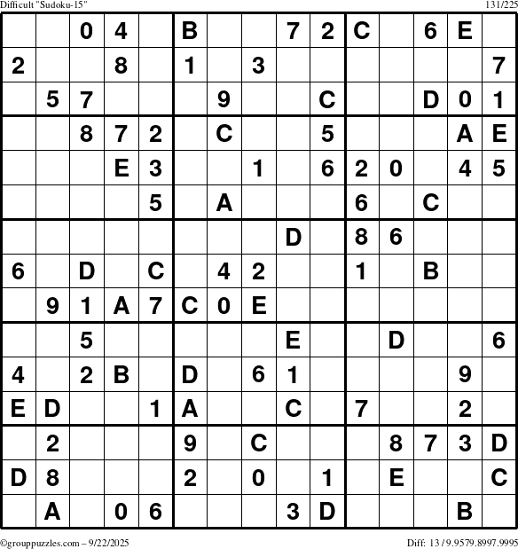 The grouppuzzles.com Difficult Sudoku-15 puzzle for Monday September 22, 2025