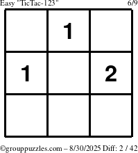 The grouppuzzles.com Easy TicTac-123 puzzle for Saturday August 30, 2025