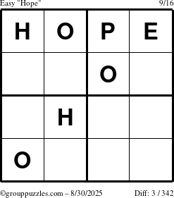 The grouppuzzles.com Easy Hope puzzle for Saturday August 30, 2025