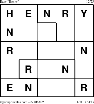The grouppuzzles.com Easy Henry puzzle for Saturday August 30, 2025