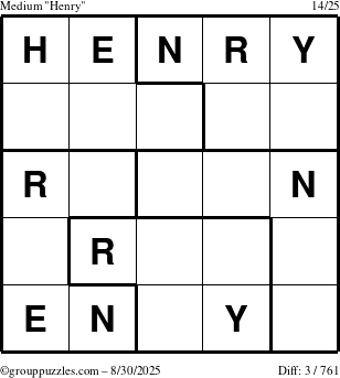 The grouppuzzles.com Medium Henry puzzle for Saturday August 30, 2025