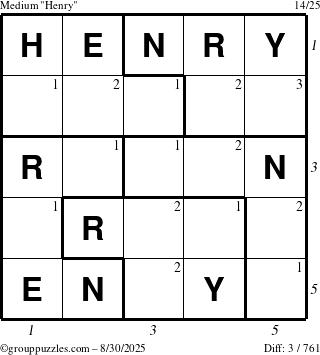 The grouppuzzles.com Medium Henry puzzle for Saturday August 30, 2025 with all 3 steps marked