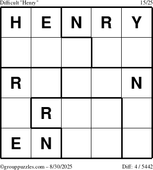 The grouppuzzles.com Difficult Henry puzzle for Saturday August 30, 2025