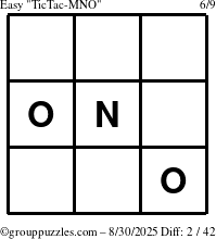 The grouppuzzles.com Easy TicTac-MNO puzzle for Saturday August 30, 2025