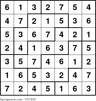 The grouppuzzles.com Answer grid for the Sudoku-7 puzzle for Tuesday March 25, 2025