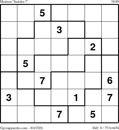 The grouppuzzles.com Medium Sudoku-7 puzzle for Tuesday August 4, 2026