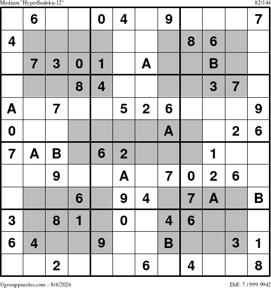 The grouppuzzles.com Medium HyperSudoku-12 puzzle for Tuesday August 4, 2026