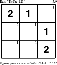 The grouppuzzles.com Easy TicTac-123 puzzle for Tuesday August 4, 2026 with the first 2 steps marked