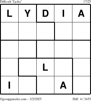 The grouppuzzles.com Difficult Lydia puzzle for Sunday March 2, 2025
