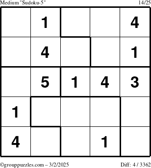 The grouppuzzles.com Medium Sudoku-5 puzzle for Sunday March 2, 2025