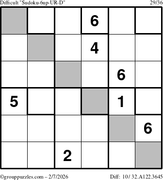 The grouppuzzles.com Difficult Sudoku-6up-UR-D puzzle for Saturday February 7, 2026