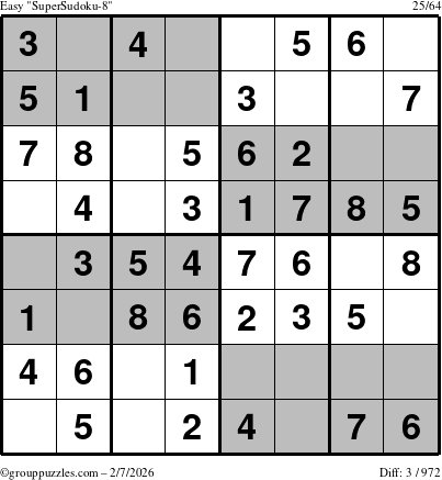 The grouppuzzles.com Easy SuperSudoku-8 puzzle for Saturday February 7, 2026
