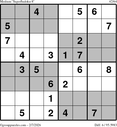 The grouppuzzles.com Medium SuperSudoku-8 puzzle for Saturday February 7, 2026