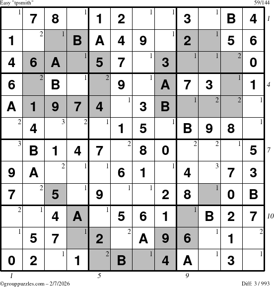 The grouppuzzles.com Easy tpsmith puzzle for Saturday February 7, 2026, suitable for printing, with all 3 steps marked