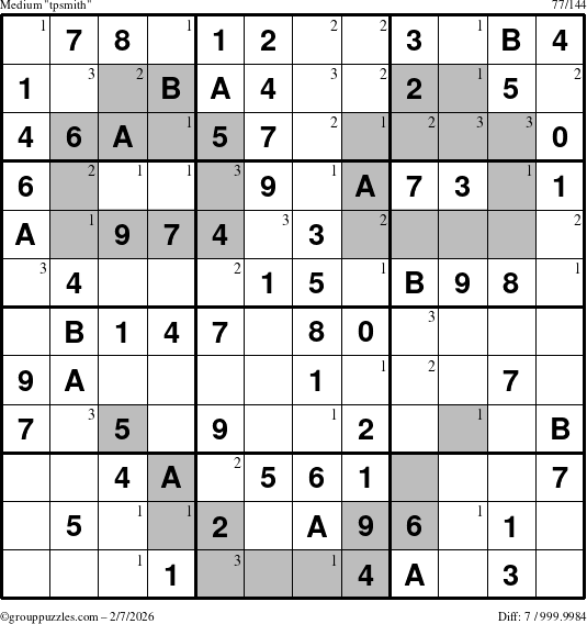 The grouppuzzles.com Medium tpsmith puzzle for Saturday February 7, 2026 with the first 3 steps marked