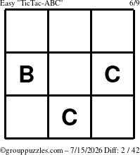 The grouppuzzles.com Easy TicTac-ABC puzzle for Wednesday July 15, 2026