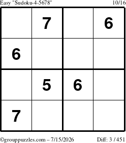 The grouppuzzles.com Easy Sudoku-4-5678 puzzle for Wednesday July 15, 2026
