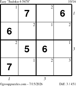 The grouppuzzles.com Easy Sudoku-4-5678 puzzle for Wednesday July 15, 2026 with all 3 steps marked