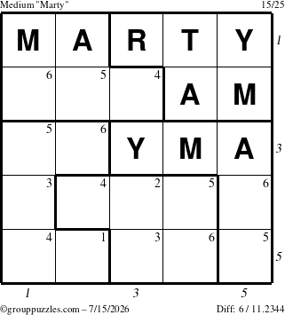 The grouppuzzles.com Medium Marty puzzle for Wednesday July 15, 2026 with all 6 steps marked