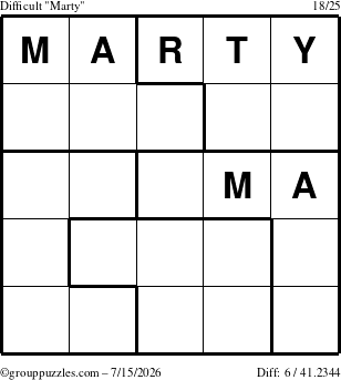 The grouppuzzles.com Difficult Marty puzzle for Wednesday July 15, 2026