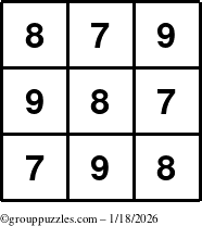 The grouppuzzles.com Answer grid for the TicTac-789 puzzle for Sunday January 18, 2026