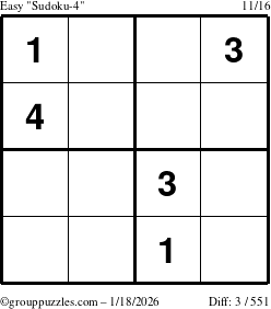 The grouppuzzles.com Easy Sudoku-4 puzzle for Sunday January 18, 2026