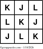 The grouppuzzles.com Answer grid for the TicTac-JKL puzzle for Sunday January 18, 2026