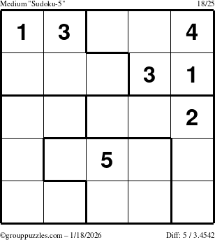 The grouppuzzles.com Medium Sudoku-5 puzzle for Sunday January 18, 2026