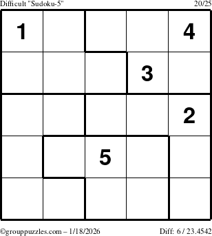 The grouppuzzles.com Difficult Sudoku-5 puzzle for Sunday January 18, 2026