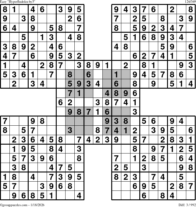 The grouppuzzles.com Easy HyperSudoku-by5 puzzle for Sunday January 18, 2026