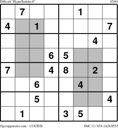 The grouppuzzles.com Difficult HyperSudoku-8 puzzle for Sunday January 18, 2026