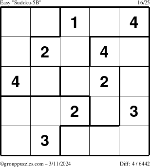 The grouppuzzles.com Easy Sudoku-5B puzzle for Monday March 11, 2024