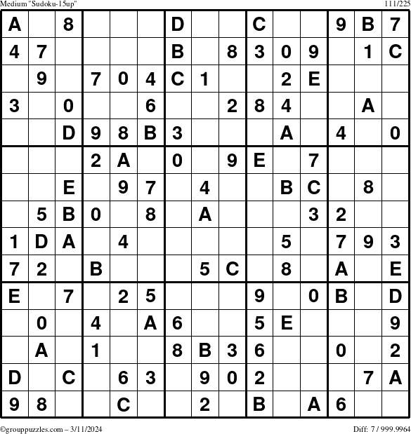 The grouppuzzles.com Medium Sudoku-15up puzzle for Monday March 11, 2024
