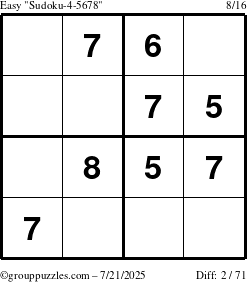 The grouppuzzles.com Easy Sudoku-4-5678 puzzle for Monday July 21, 2025