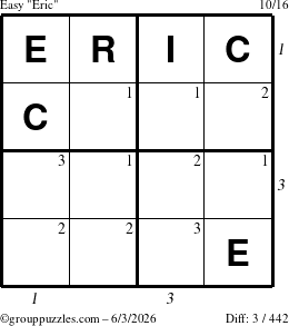 The grouppuzzles.com Easy Eric puzzle for Wednesday June 3, 2026, suitable for printing, with all 3 steps marked