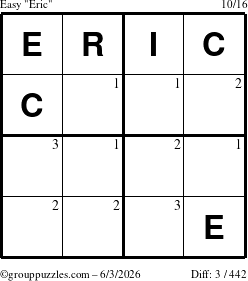 The grouppuzzles.com Easy Eric puzzle for Wednesday June 3, 2026 with the first 3 steps marked
