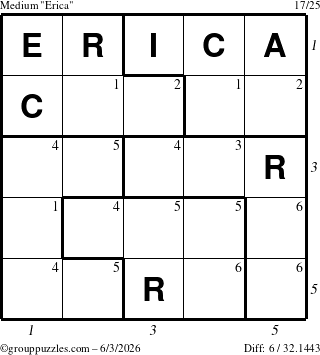 The grouppuzzles.com Medium Erica puzzle for Wednesday June 3, 2026, suitable for printing, with all 6 steps marked