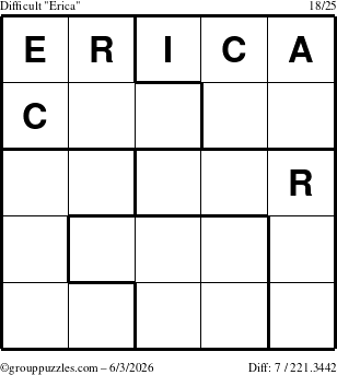 The grouppuzzles.com Difficult Erica puzzle for Wednesday June 3, 2026