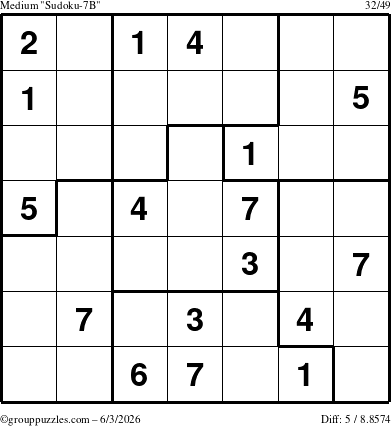 The grouppuzzles.com Medium Sudoku-7B puzzle for Wednesday June 3, 2026