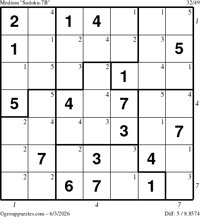 The grouppuzzles.com Medium Sudoku-7B puzzle for Wednesday June 3, 2026 with all 5 steps marked